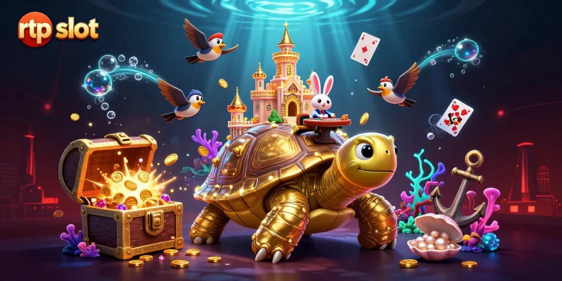 Membuka peluang dengan RTP slot yang menjanjikan di kasino virtual, dengan karakter unik dan simbol permainan mengelilingi dan menonjolkan pengalaman bermain.