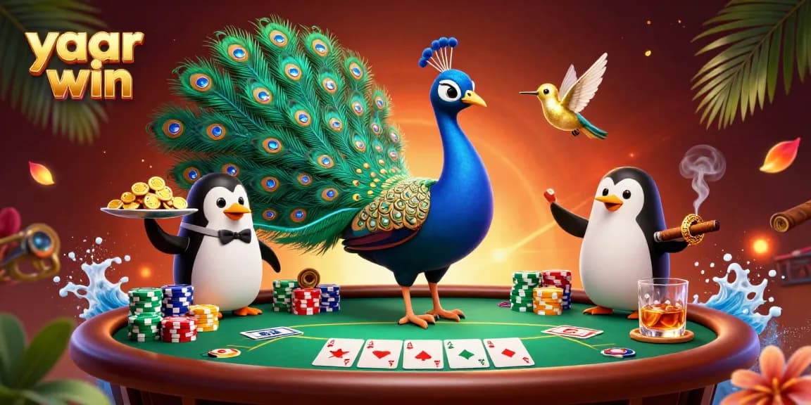 Engage with yaar win at a vibrant poker scene featuring cartoon characters and dynamic casino elements.