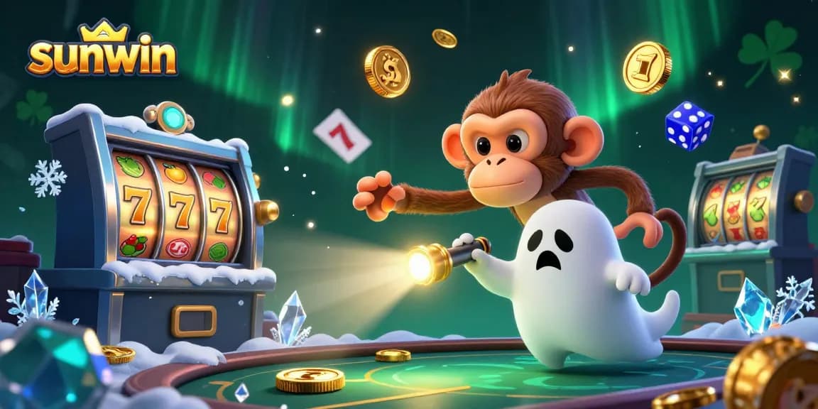 Engage with sunwin as a mischievous ghost juggles golden winnings in a haunted casino.