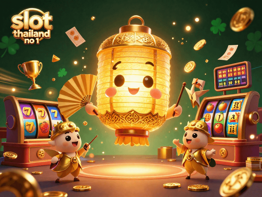 Experience thrilling spins at slot thailand no 1 with vibrant slot reels, lucky symbols, and casino elements in a dynamic illustration.