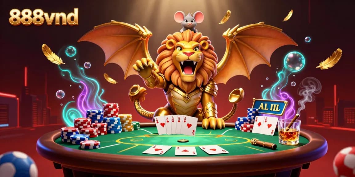 Experience thrilling 888vnd poker action with golden chimera and mouse jockey in a vibrant casino setting.