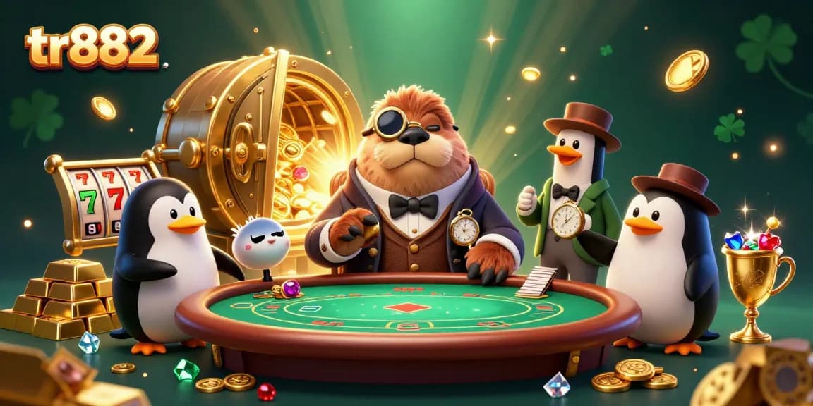 tr882 players gather at an exciting jackpot slot scene filled with treasure and lively characters
