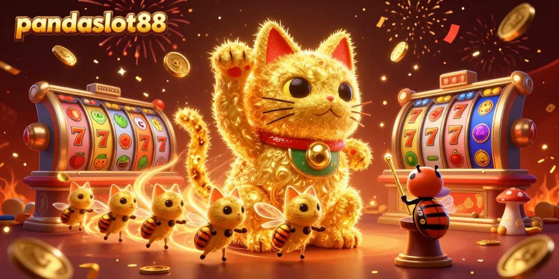 Permainan slot gacor di pandaslot88 dengan keberuntungan dan simbol keberuntungan yang berkilauan.