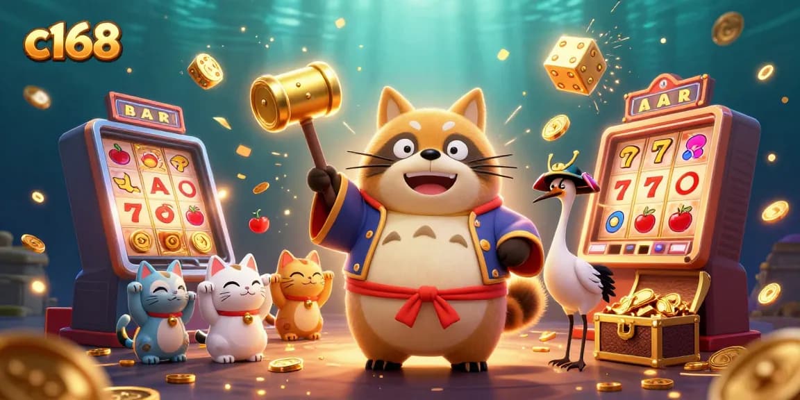 Experience thrilling moments with c168 as vibrant characters celebrate casino wins and jackpots.
