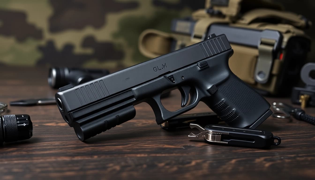 View glock 17 slide for sale showcasing craftsmanship and durability in a tactical setting.