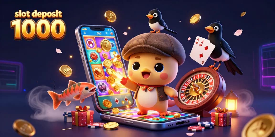 Menangkan permainan dengan slot deposit 1000 yang ditampilkan dalam ilustrasi 3D penuh warna.