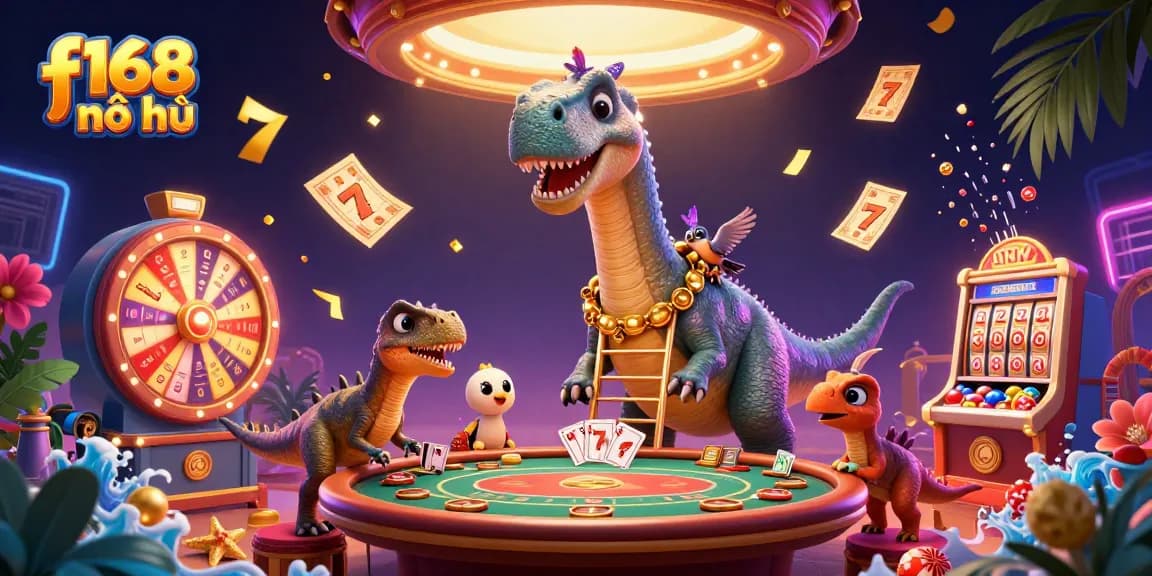 Experience the thrill of f168 nổ hũ with a vibrant scene of slot reels and dynamic characters.