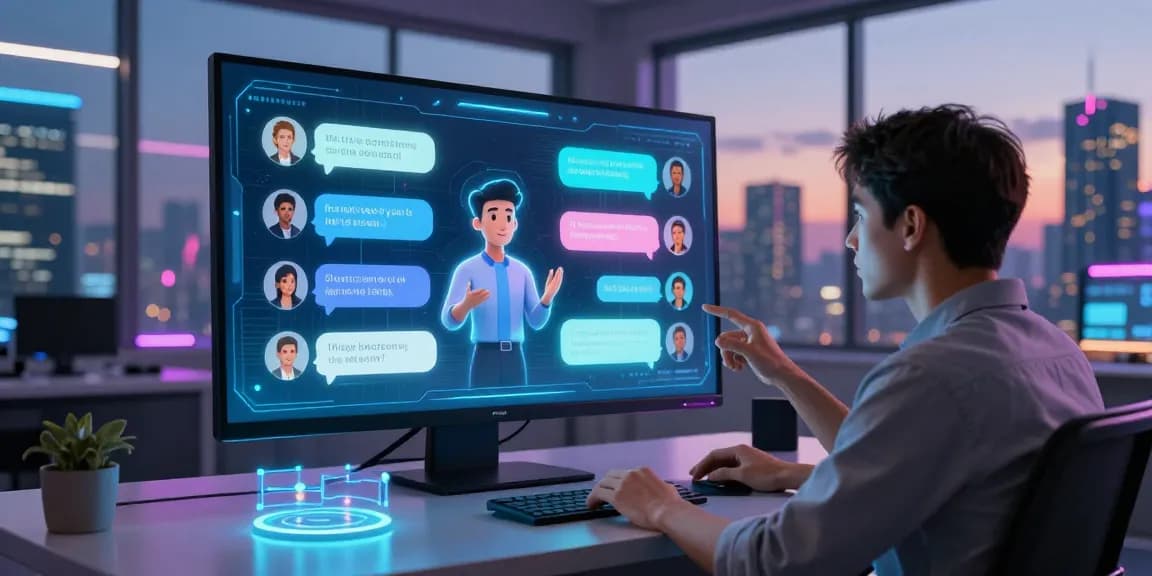 Engaged user in high-tech workspace exploring ai nsfw chat with a virtual assistant.