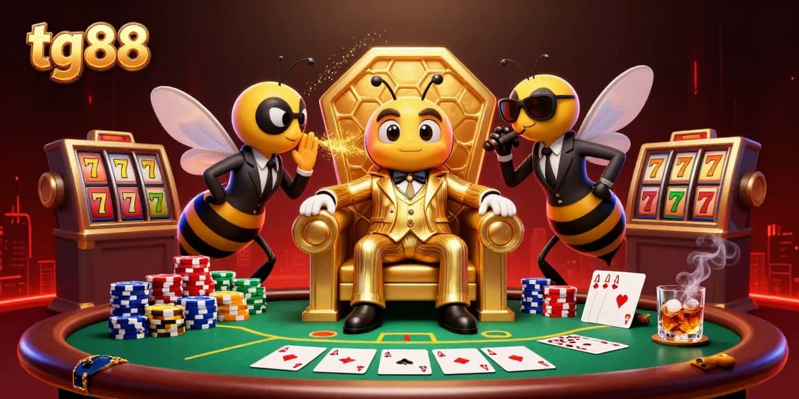 Join the tg88 casino experience with a bumblebee mob boss poker game in a vibrant 3D illustration.
