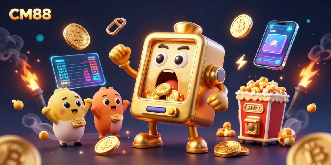 CM88 slot machine wins jackpot with cheering baby machines in a vibrant casino illustration.