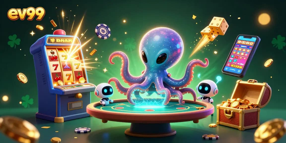 Join the excitement at ev99, featuring an alien octopus playing holographic poker!