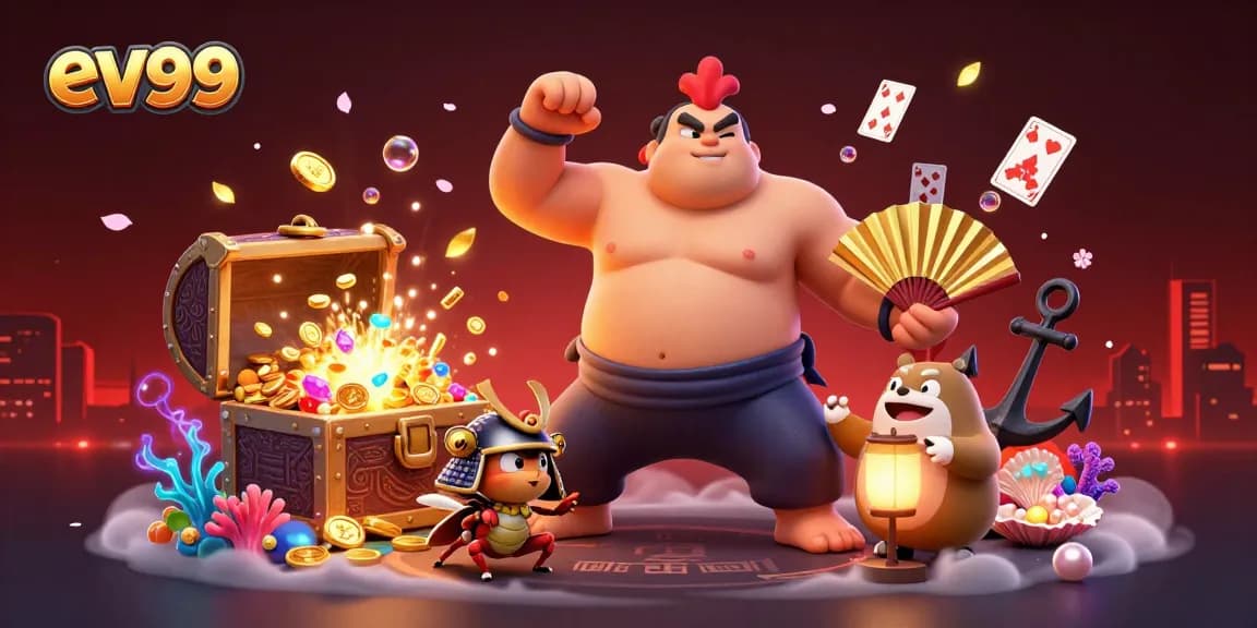 Experience thrilling gameplay with ev99's vibrant 3D casino scene featuring exciting characters.