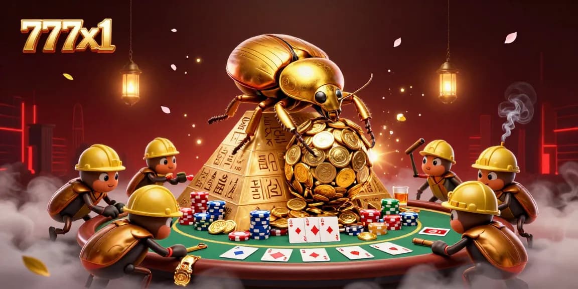 Experience unmatched gaming with 777x1 as golden coins tumble in a vibrant casino scene.