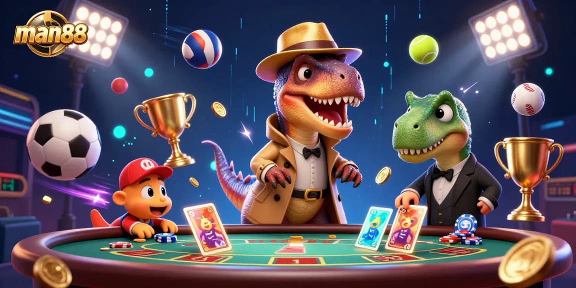 Experience thrilling gaming with man88 as a velociraptor card counter at a blackjack table.
