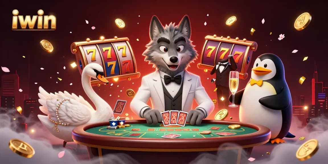 Experience the thrilling baccarat scene with iwin characters and rich casino elements.