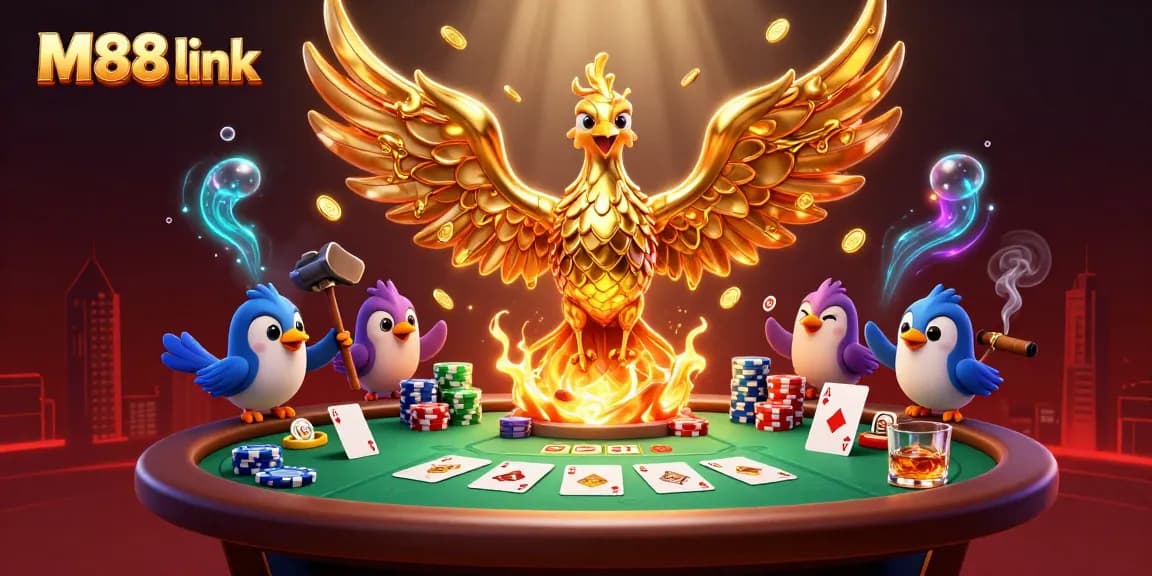 Spin the odds in your favor with M88 link - A vibrant 3D casino themed illustration.