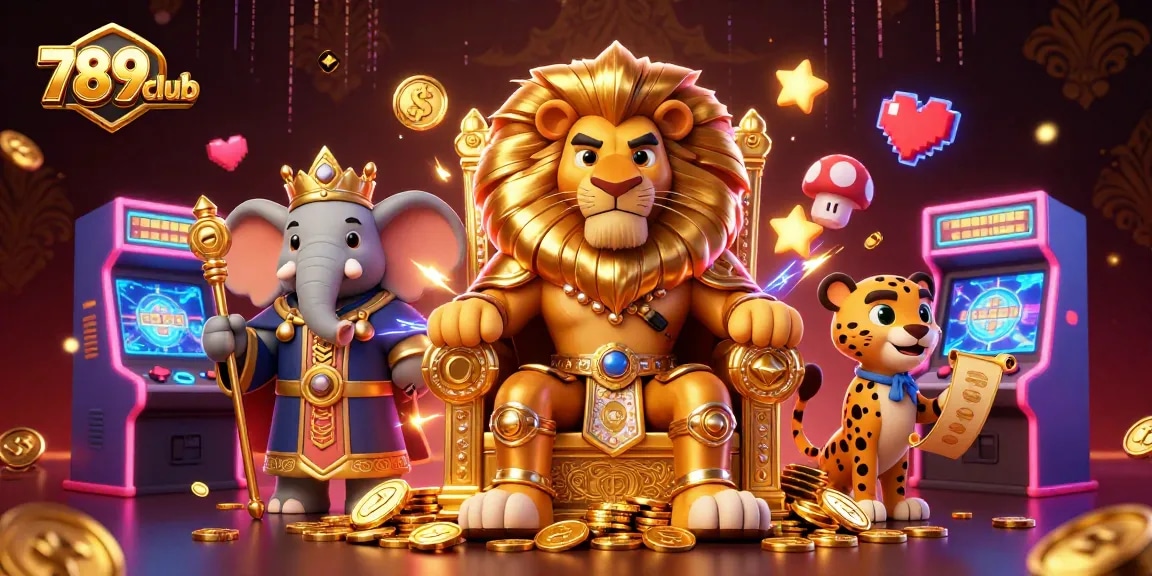 Experience exciting gameplay at 789club with a fierce lion king, gaming elements, and rich casino vibes.