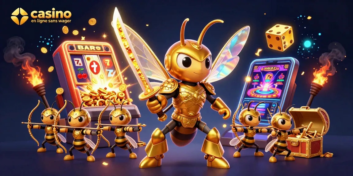 Profitez d'une aventure de jeux de casino en ligne sans wager avec un hornet géant et ses archers dorés.