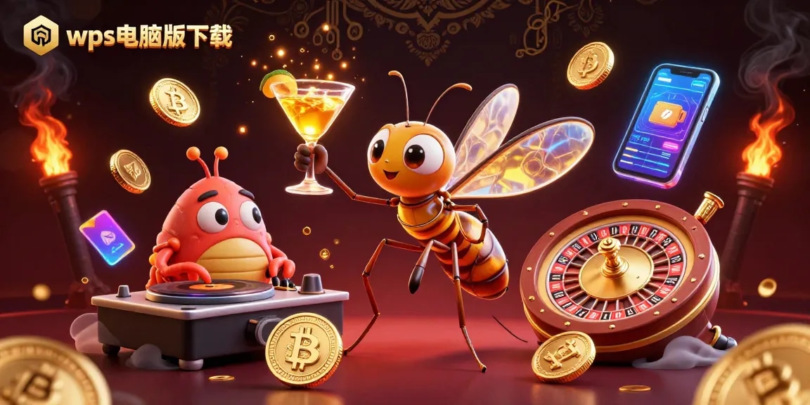 wps电脑版下载 现场氛围浓厚的插图，展现了丰富的赌博元素及金色轮盘。