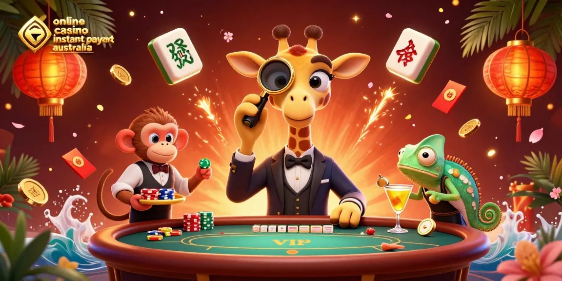 Engage with the online casino instant payout Australia in a vibrant 3D scene featuring a high-roller giraffe.