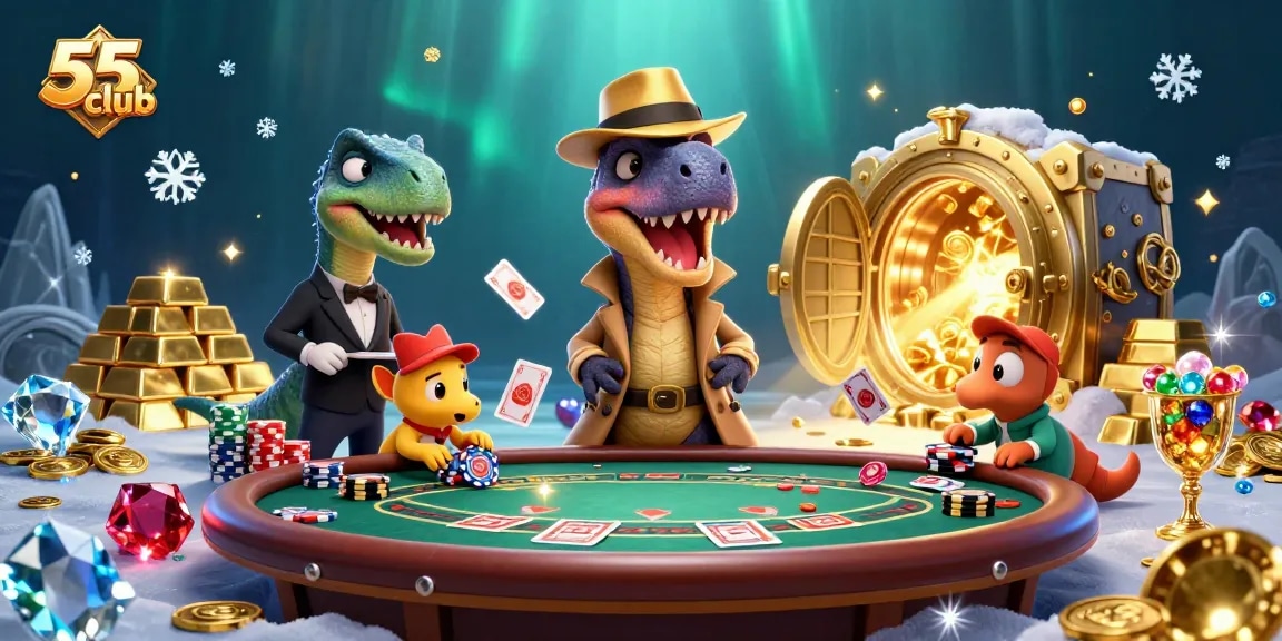 Engage with the dynamic scenes from 55club featuring thrilling blackjack action and animated characters.