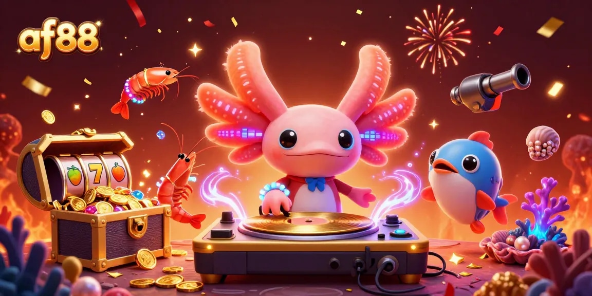 Experience at af88 with vibrant casino games, neon characters, and an underwater party atmosphere.