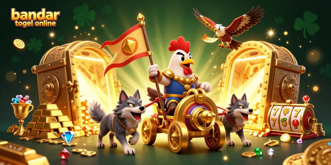 Test your luck with bandar togel online amidst treasure and excitement in this vibrant illustration.