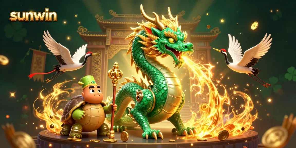 Experience winning thrills with sunwin's lively casino scene showcasing mythical creatures.