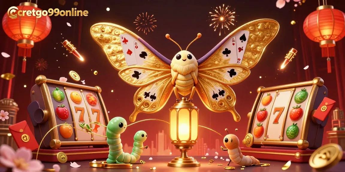 Cretgo99online players spinning vibrant slot reels with golden wings and festive lanterns.