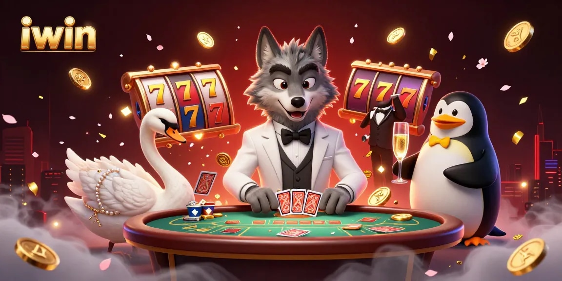 Experience the thrilling baccarat scene with iwin characters and rich casino elements.