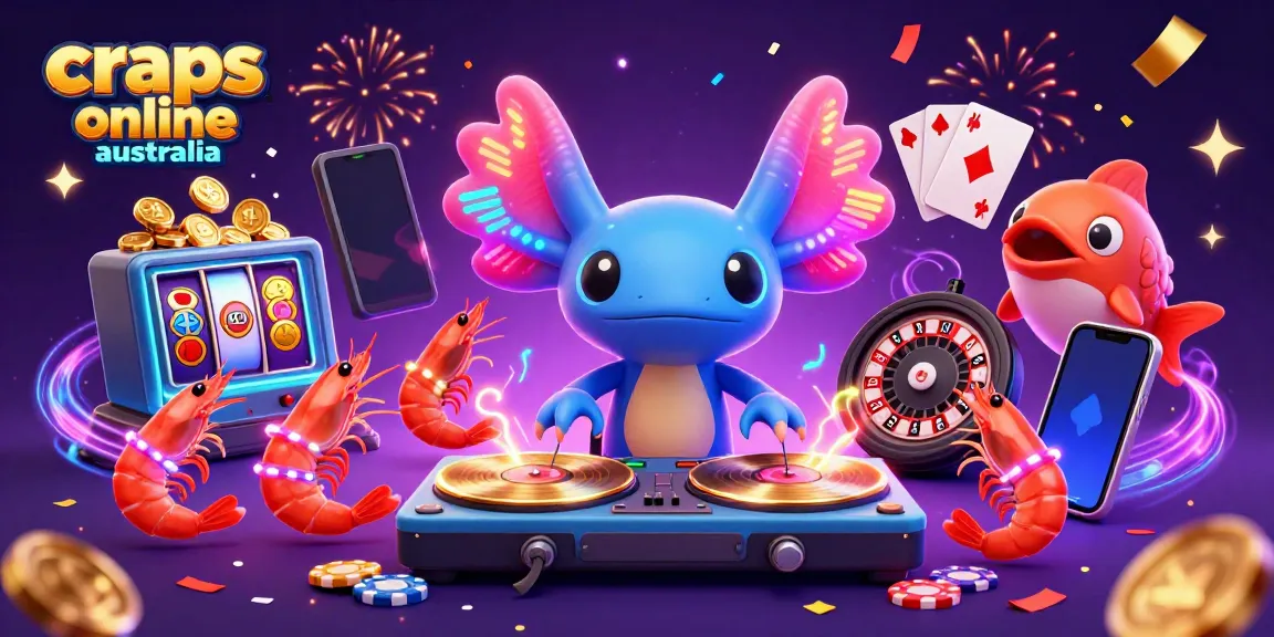Carts online Australia game scene showcasing vibrant 3D characters spinning records with casino elements and celebratory effects.