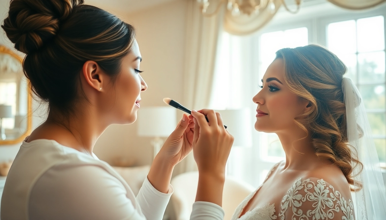 Experience on-site hair and makeup Dallas with a professional applying makeup to a bride.