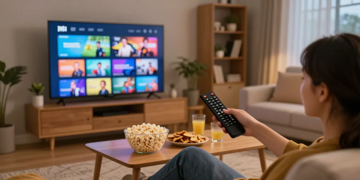 Enjoying a cozy evening with digitaline iptv showcasing diverse entertainment options on a smart TV.