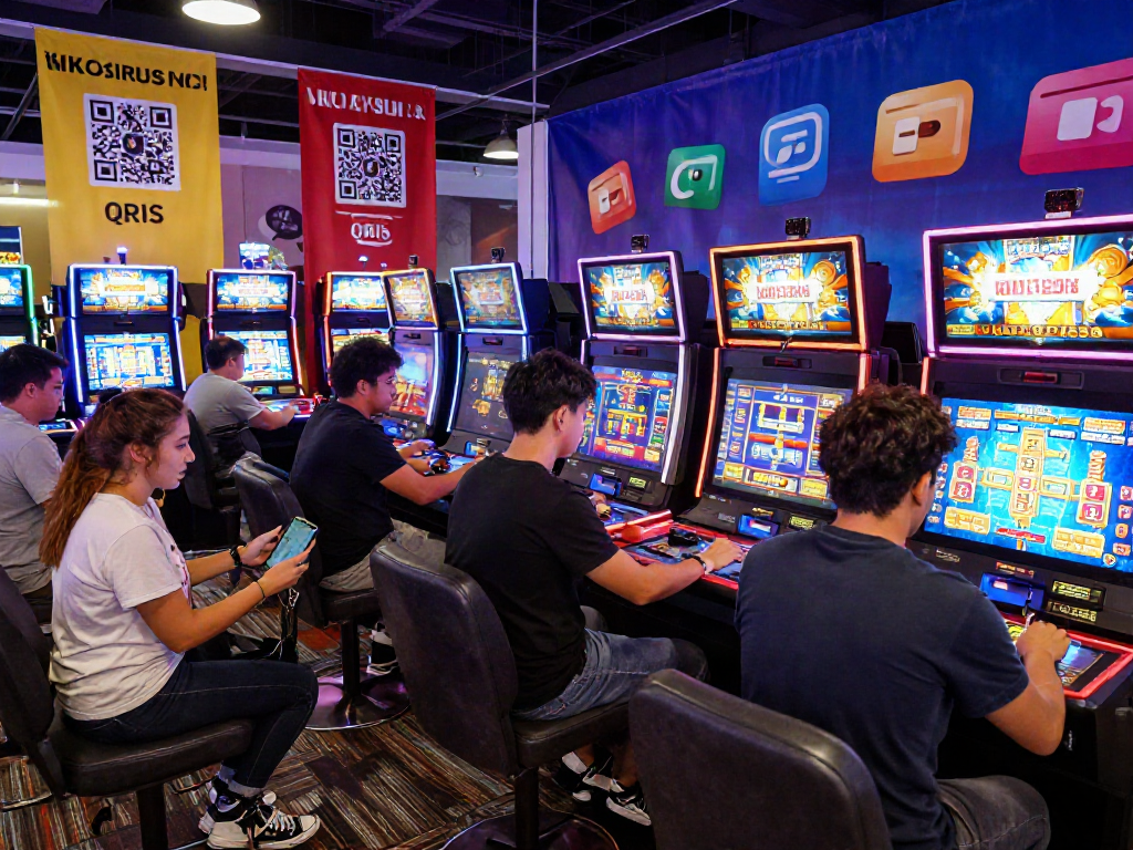 Players enjoying slot deposit QRIS features at an online casino, showcasing vibrant gaming atmosphere.