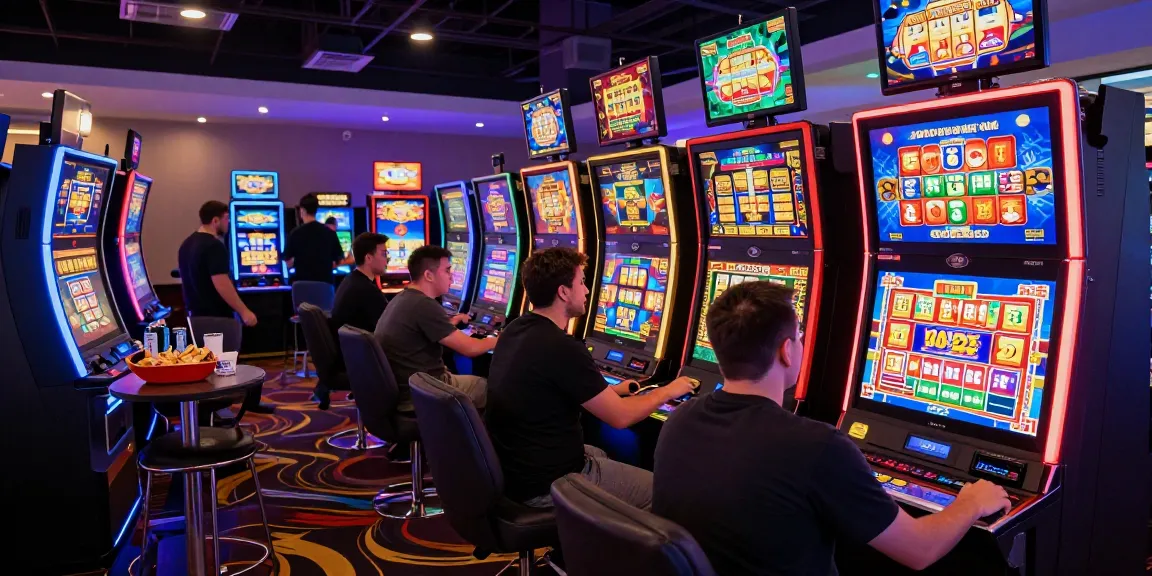 Pengalaman bermain JPTOTO dengan pemain antusias dan mesin jackpot berwarna-warni.