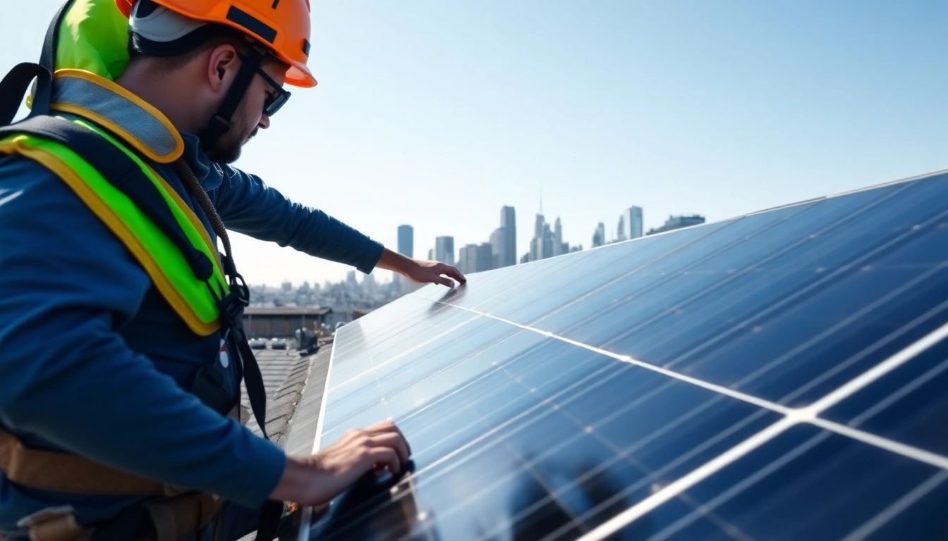 Executing solar maintenance Jersey City NJ with expert technician on rooftop.