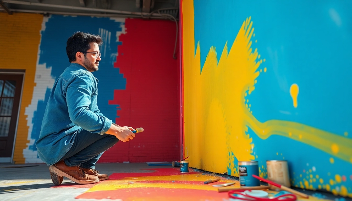 Painter enhancing a commercial space with fresh colors showcasing vibrant painting commercial techniques.