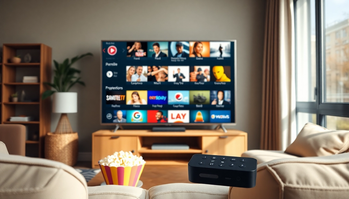 Experience a free iptv trial in a cozy living room environment with engaging channels displayed.