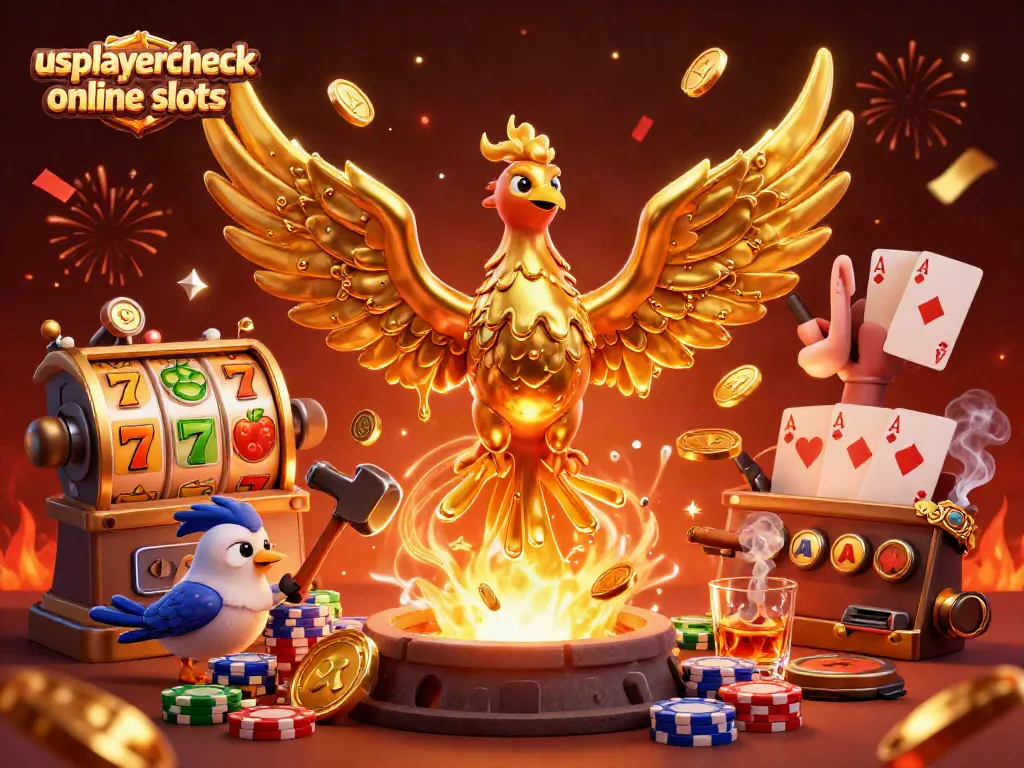 Experience thrilling moments at usplayercheck online slots with a vibrant illustration of a golden phoenix and exciting slot elements.