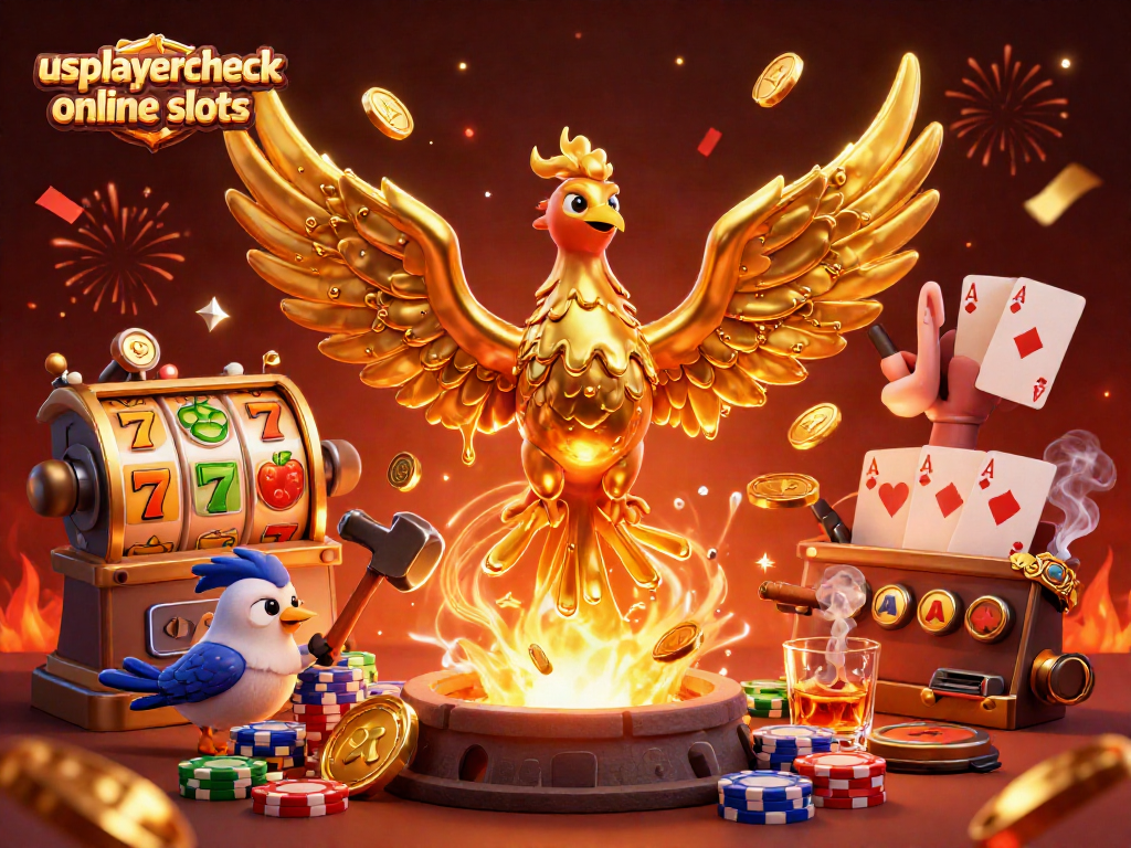 Experience thrilling moments at usplayercheck online slots with a vibrant illustration of a golden phoenix and exciting slot elements.