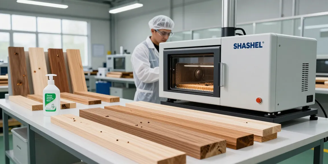SHASHEL® microwave equipment effectively treating wood for insect elimination.