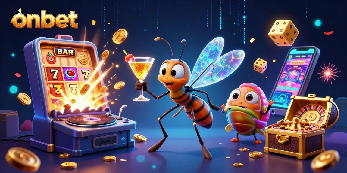 Experience the excitement at onbet with a vibrant casino scene featuring unique characters and game elements.