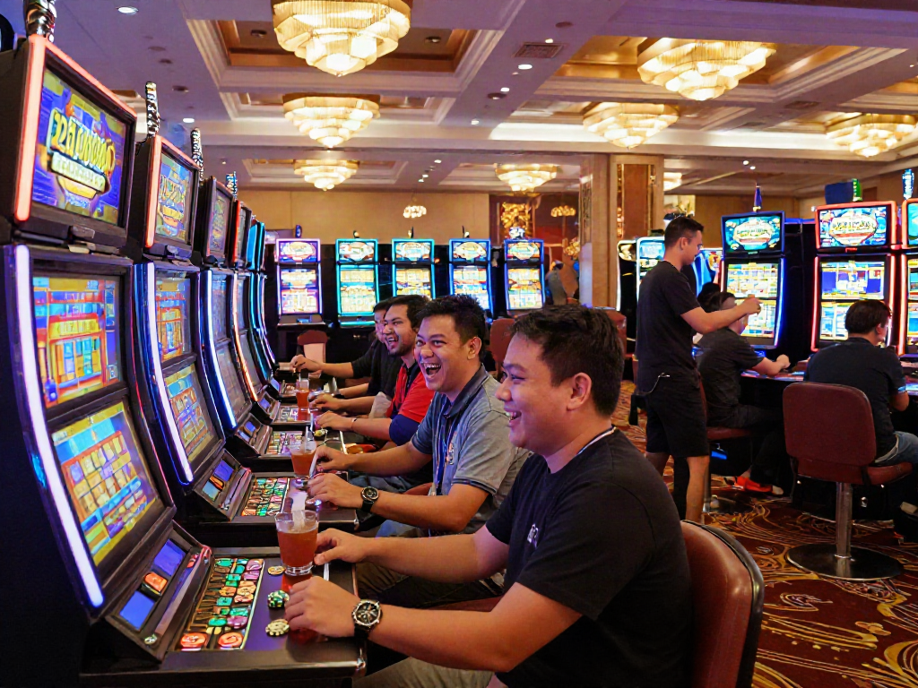 Exciting casino scene showcasing diverse players enjoying slot gacor terbaru games surrounded by colorful machines and vibrant atmosphere