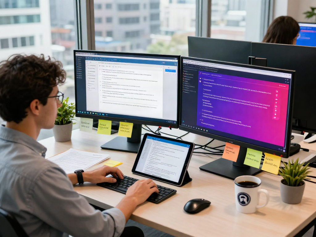 Data analyst using document fraud detection software in modern office setting, showcasing innovative verification techniques.