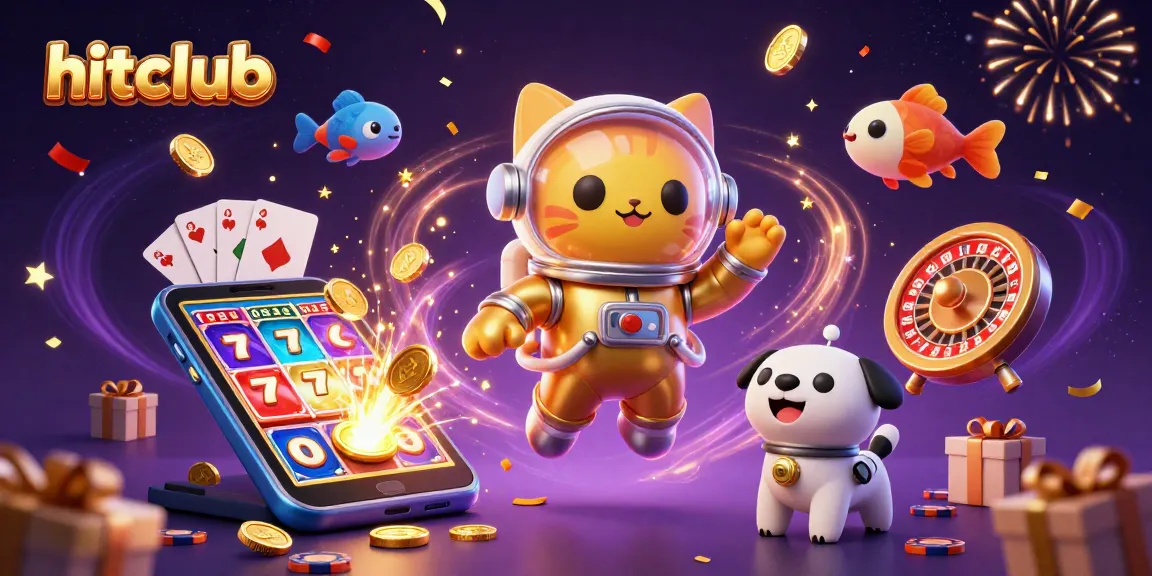 Experience thrilling gameplay with hitclub as a space astronaut cat and robot dog navigate a cosmic casino adventure.