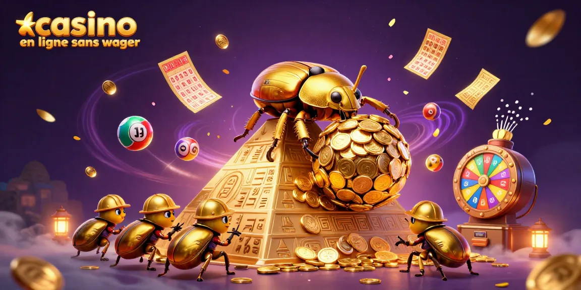 Illustration captivante de casino en ligne sans wager, avec des scarabées symbolisant la richesse.
