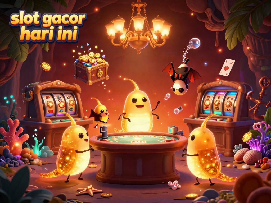 Engaging scene of glowworms illuminating a casino with vibrant slot gacor hari ini elements, bat dealer included.