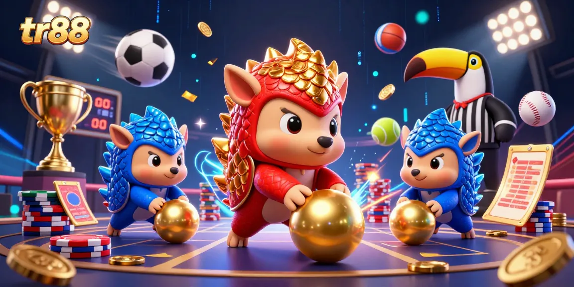 Engaging gameplay at tr88 casino, featuring rival pangolins and vibrant sports elements.