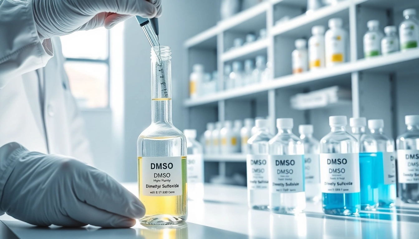 DMSO store inc showcasing high-purity dimethyl sulfoxide products in a professional lab environment.