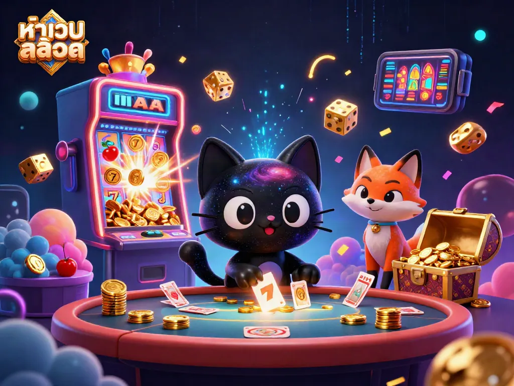 Engage with หน้าเว็บสล็อต featuring cosmic characters in a vibrant casino scene with colorful game elements.